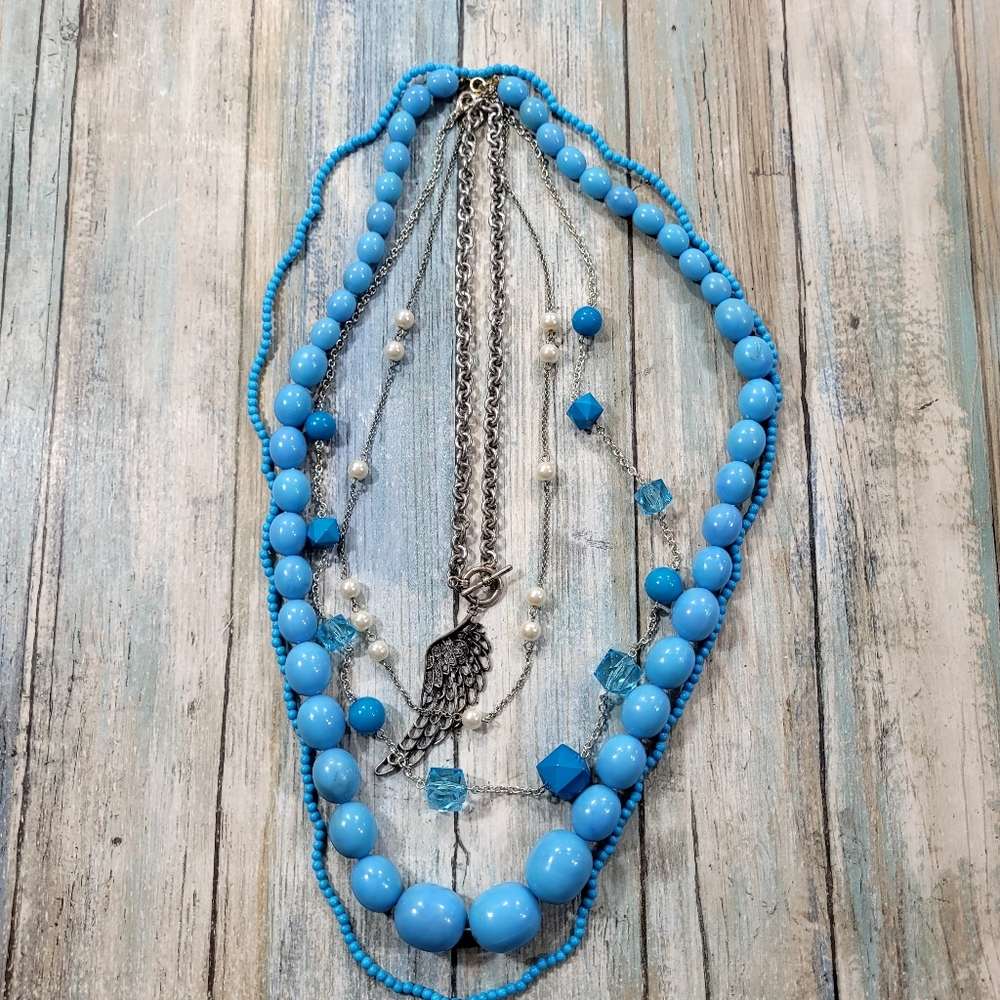 Blue Beaded Necklace Stuking Set. - Picture 2 of 7